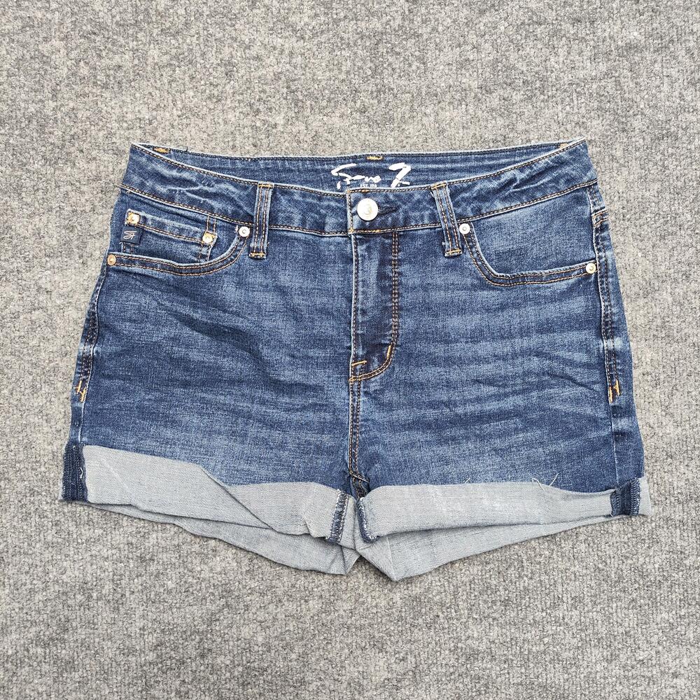Seven7 Denim Shorts Womens 6 Blue Cutoff Cuffed Stretch 5 Pocket Casual Summer